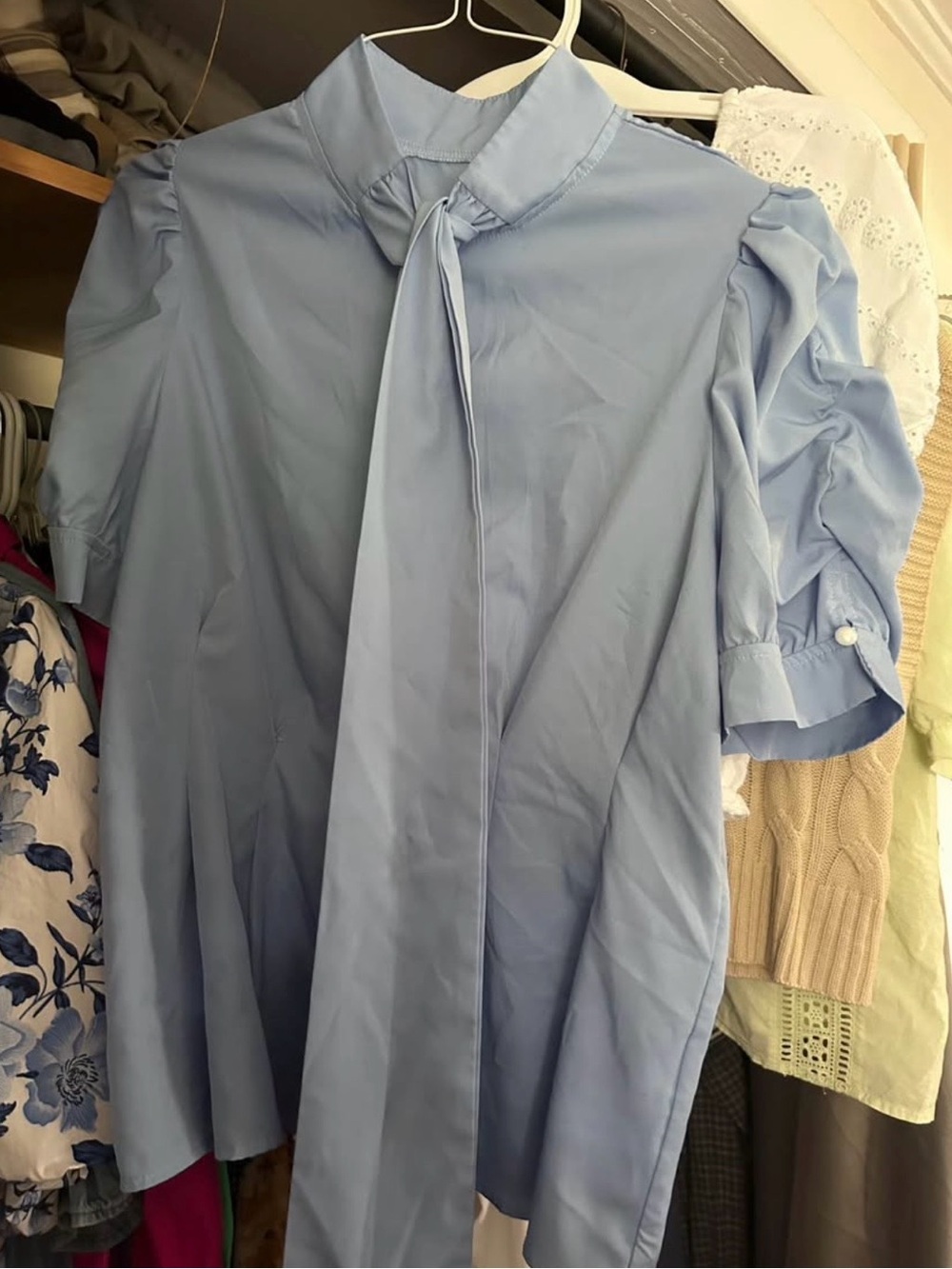 Light Blue Tie-Neck Men's Shirt